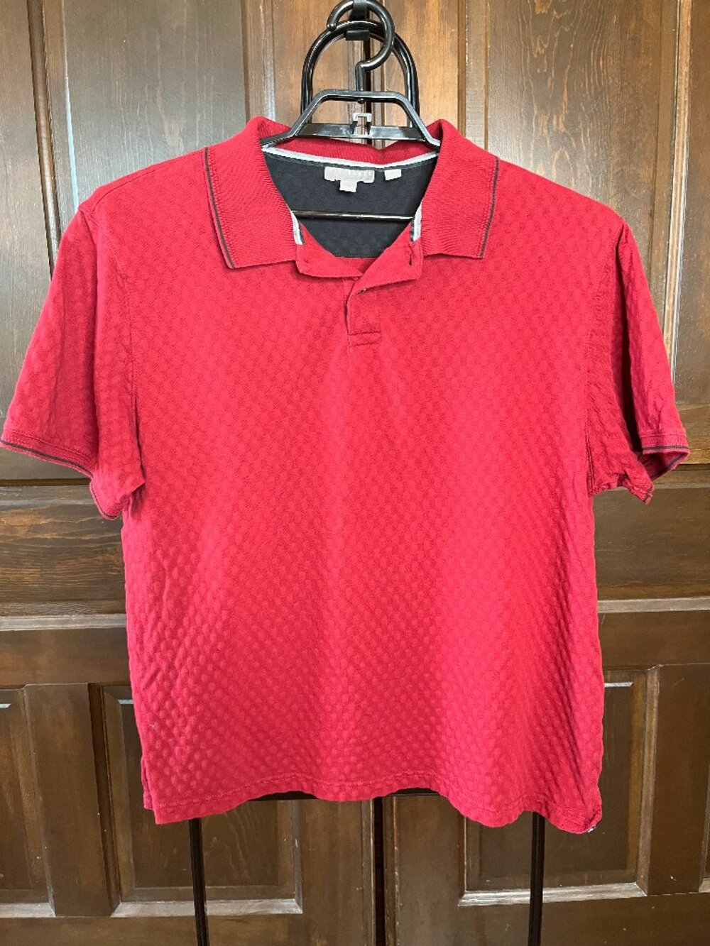 Ted Baker Polo Shirt Men's XL Cotton Short Sleeve Jacquard Knit Textured Red